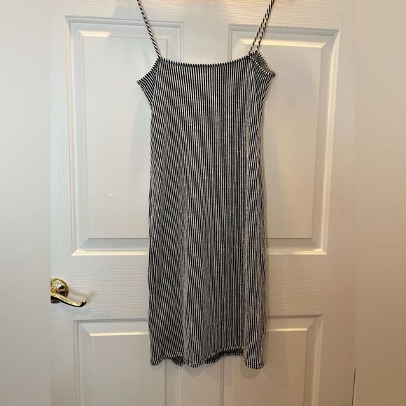Caution to the Wind Mini Dress Women's Size Medium Black White Striped Button - Picture 2 of 4